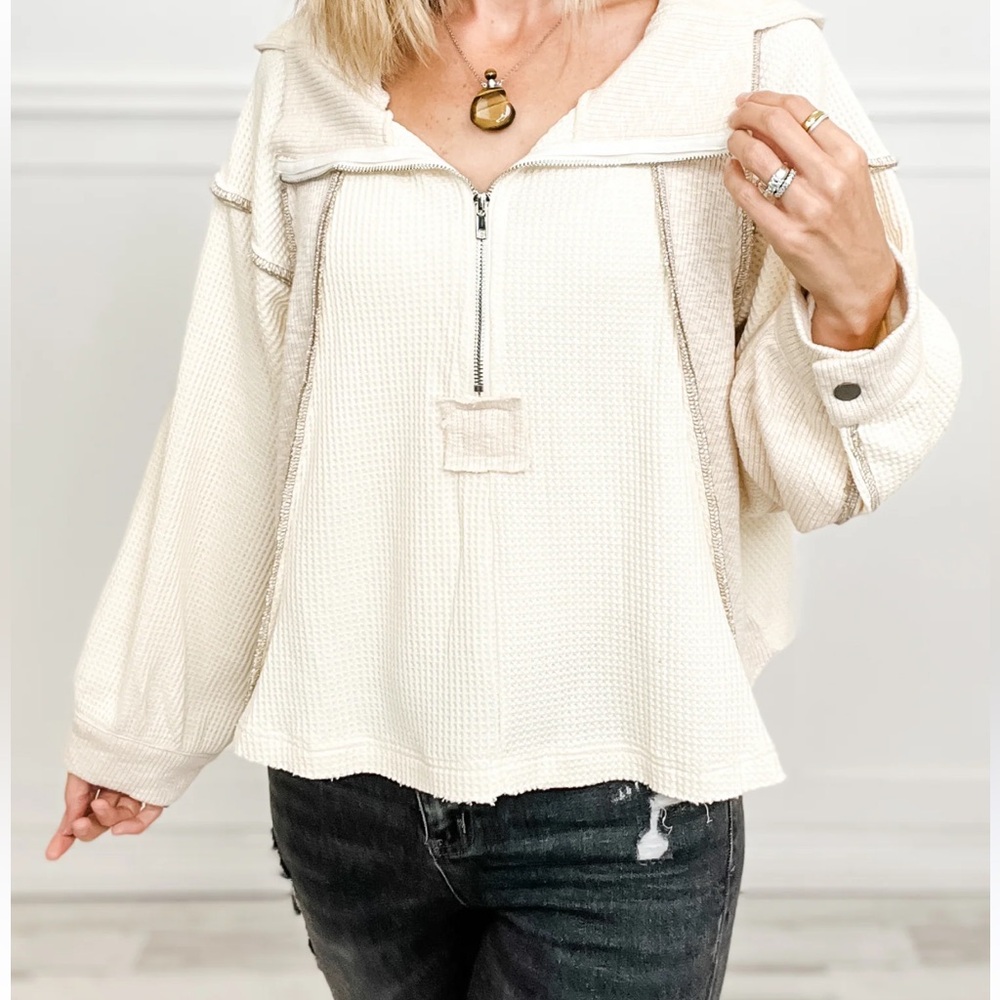 POL CREAM HOODIE TOP